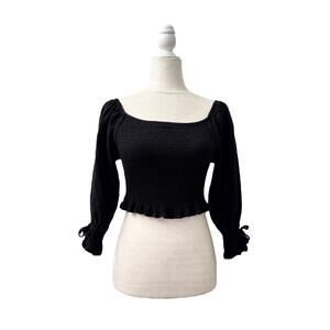 Cotton On Womens Black Smocked Blouse Top Size XS